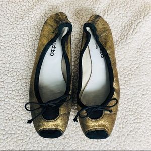 Repetto Metallic Gold Square Toe Ballerina Flats